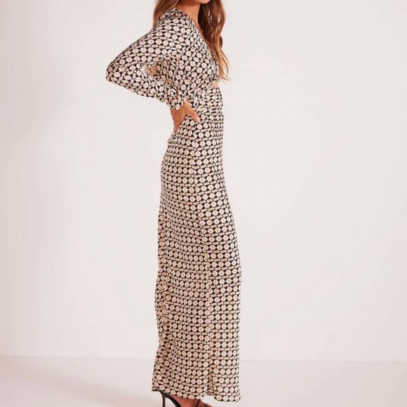 NWT Minkpink geometric print long sleeve midi dress SMALL - Picture 3 of 5